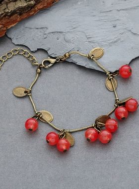 新款樱桃闺蜜手链女ins森系学生韩版简约气质网红百搭复古风手串