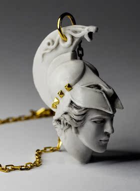 现货波兰暗黑品牌Macabre Gadgets 雅典娜项链华丽白色雕塑头像
