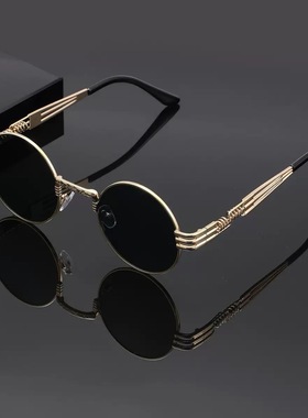 2025新款复古蒸汽朋克圆框金属弹簧腿太阳镜女遮阳朋克太阳眼镜潮