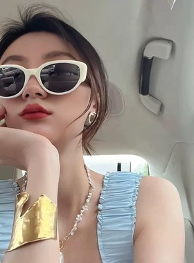 ins小红书同款白色猫眼墨镜女高级感复古白色边框防紫外线太阳镜