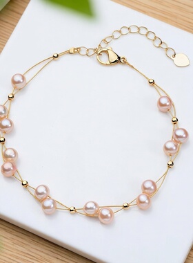 天然淡水珍珠手链女时尚轻奢钢丝手饰简约个性高级感饰品新款