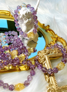 天然DIY紫阿赛手串碎冰冰带紫水晶闪片水晶手链批发多样性发一