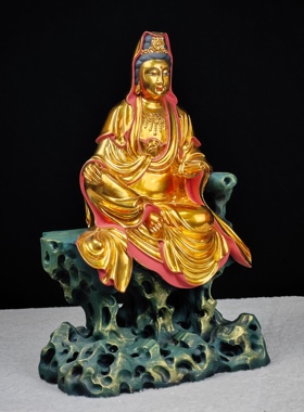 自在观音木雕古体经书菩萨贴真金箔罩大漆家居装饰玄关摆件复古风