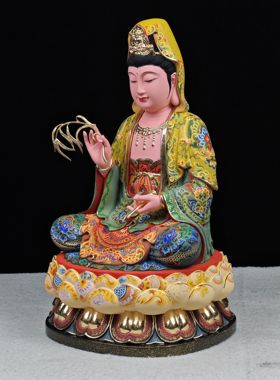 2024新款香樟木观音菩萨佛像家用观音大士普陀山摆件家居装饰实木