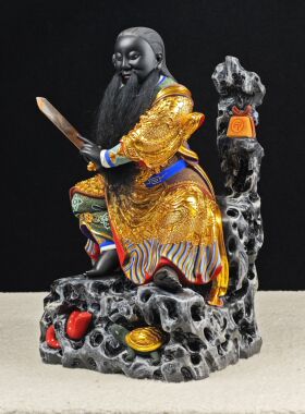 木雕神像北极玄天真武大帝樟木雕刻漆线真金罩大漆高档家具摆件