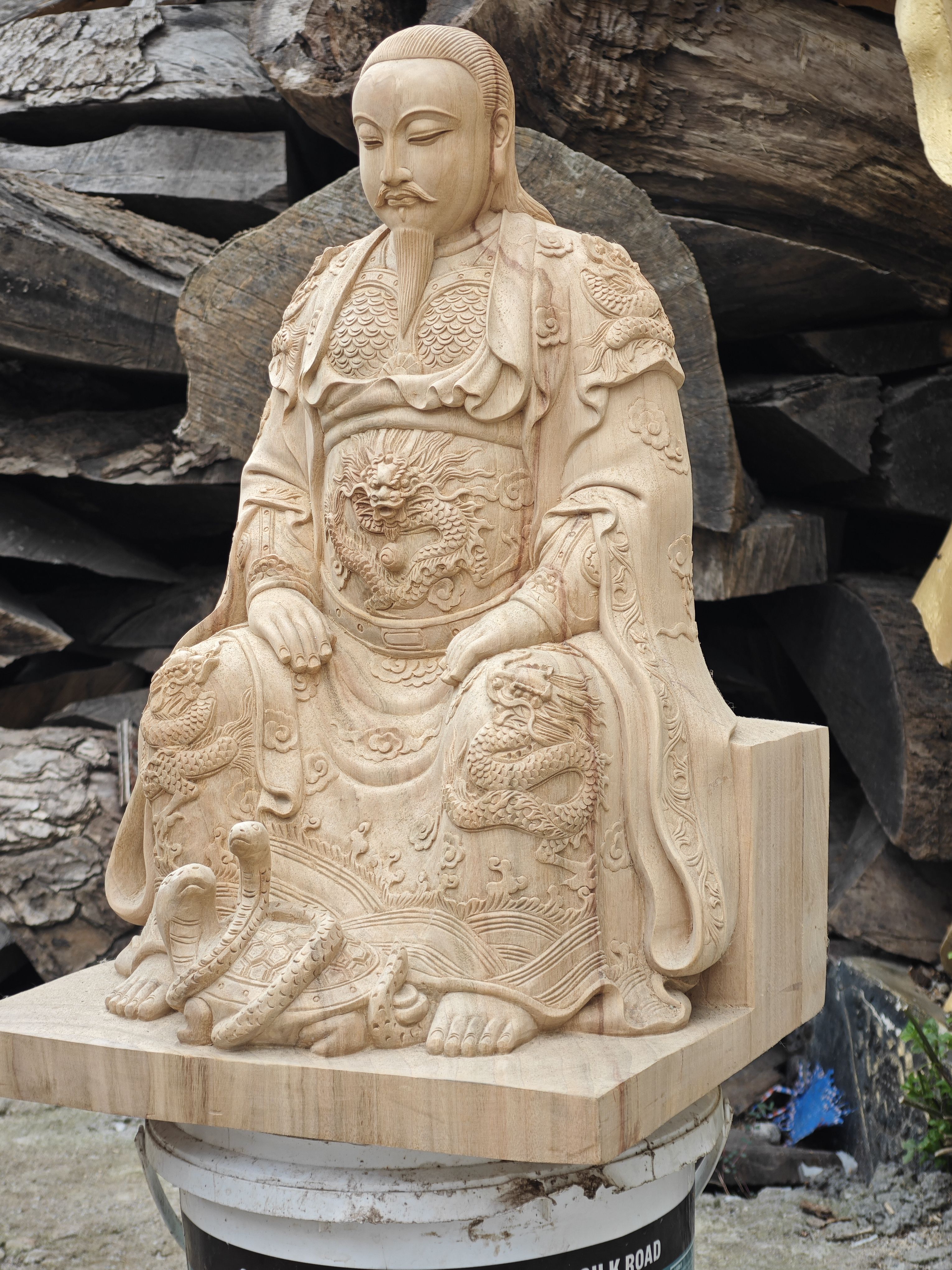 真武大帝北极玄天上帝神像木雕摆件玄关家居装饰实木整木手工雕刻 - 图0