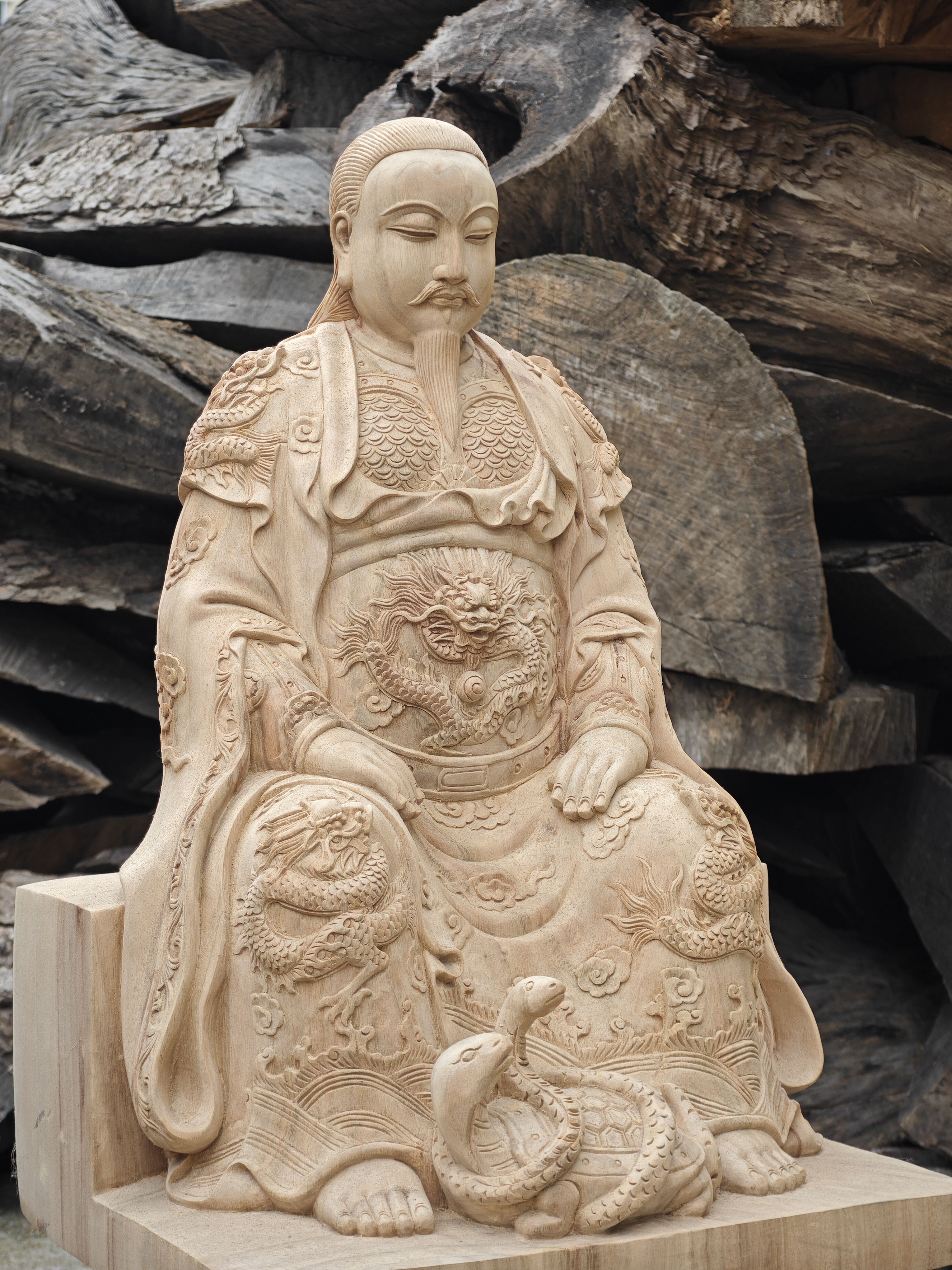 真武大帝北极玄天上帝神像木雕摆件玄关家居装饰实木整木手工雕刻 - 图1