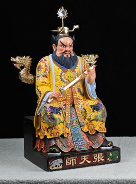 木雕神像张天师像龙虎山张道陵神像家用天师府古彩家居装饰摆件
