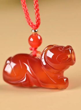天然红玛瑙项链立体十二生肖吊坠鼠牛虎兔龙蛇马羊猴鸡狗猪情侣