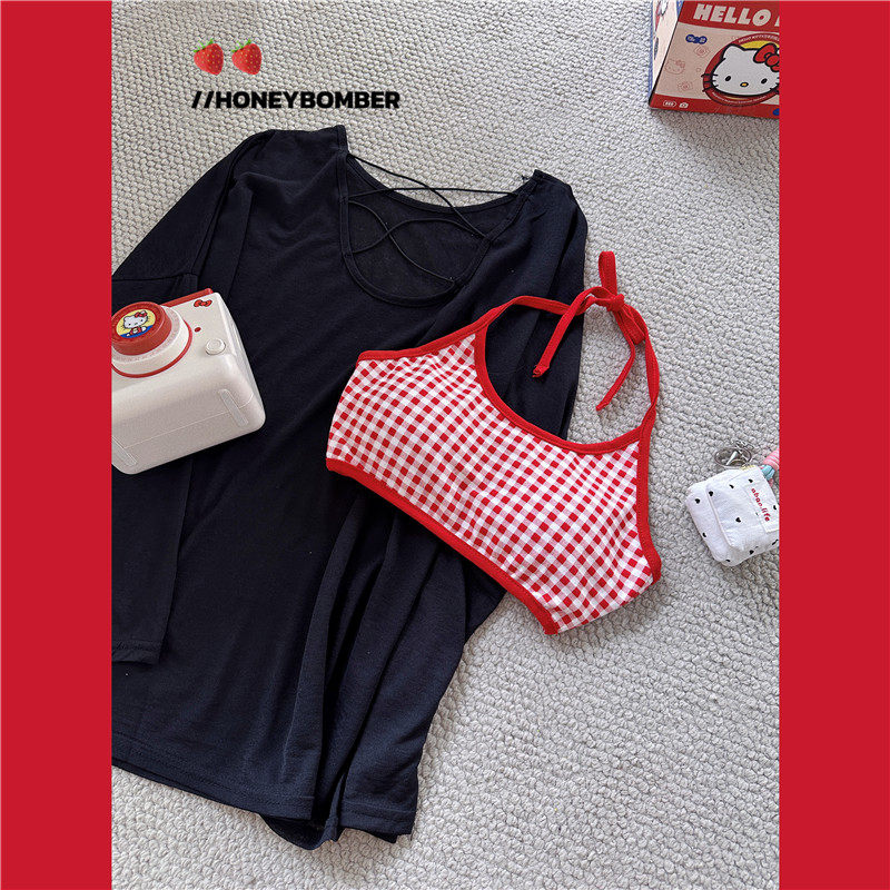 甜心轰炸机 甜酷辣妹一字肩长袖防晒罩衫+吊带胸垫套装T恤两件套,淘宝优惠券,粉丝福利购,淘宝优惠卷