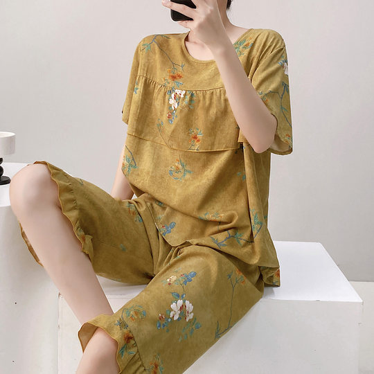 Summer new Chinese style cotton silk pajamas for women breathable short sleeves