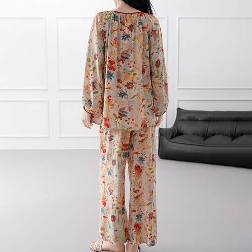2025新款棉绸睡衣女春秋季中老年妈妈款绵绸家居服套装可外穿夏天 - 图3