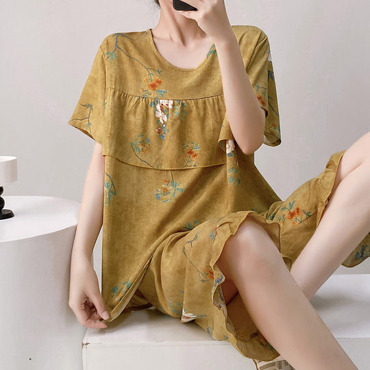 Summer new Chinese style cotton silk pajamas for women breathable short sleeves