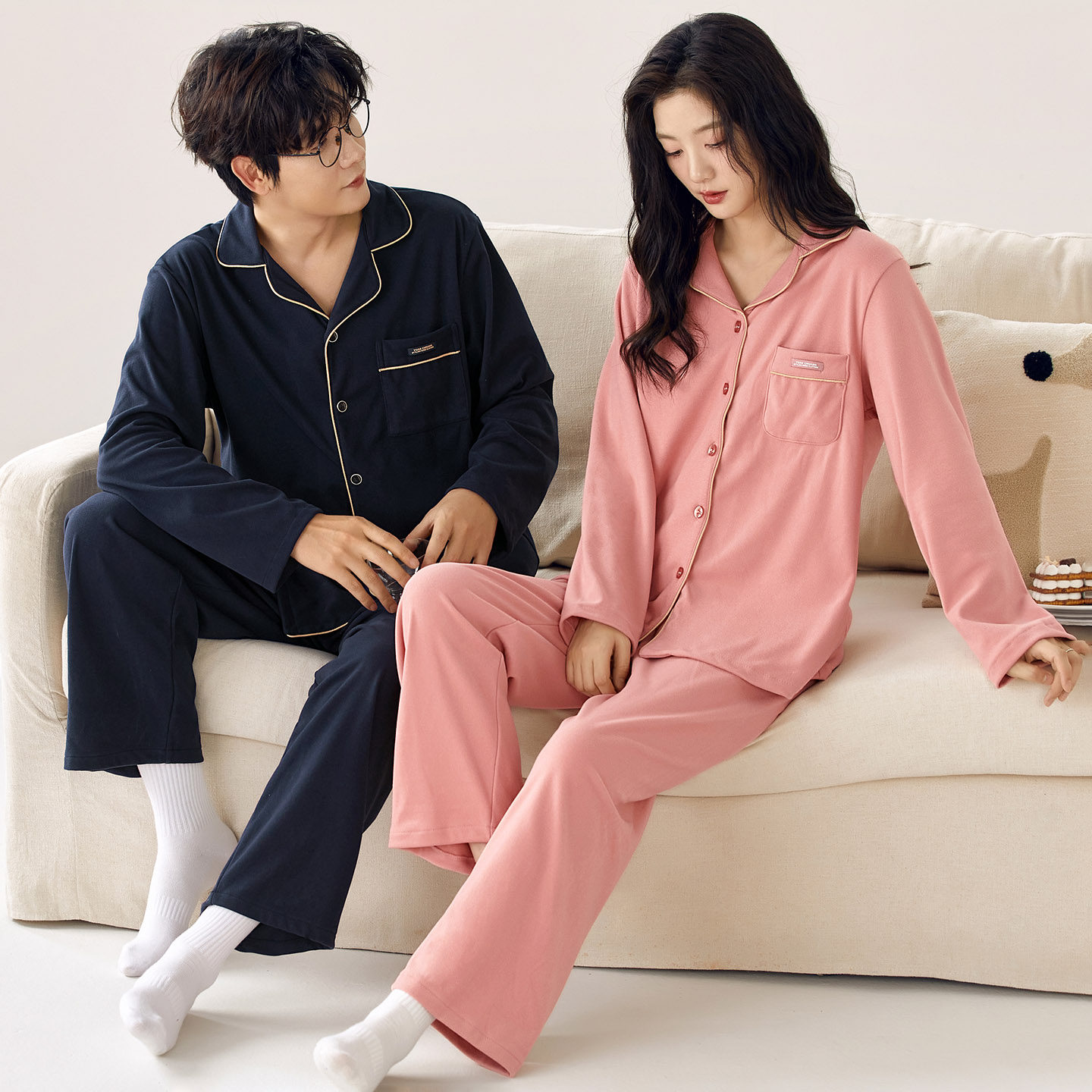 德绒情侣睡衣套装男女秋冬保暖软糯长袖翻领家居服简约开衫25秋冬,淘宝优惠券,粉丝福利购,淘宝优惠卷