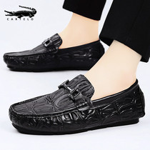 Crocodile bean-bean shoes mens shoes winter 2023 new genuine leather One foot pedal sloth shoes mens casual leather shoes mens shoes