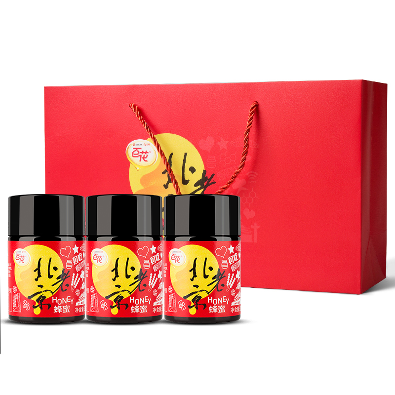 百花官方旗舰店中华老字号百花老北京蜂蜜380g*3瓶量贩装蜂蜜礼盒包装年货精美3