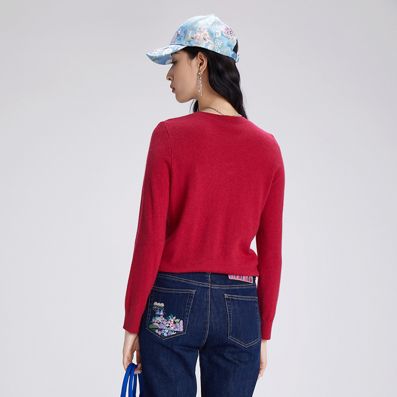 渔上衣女2024新款秋冬羊毛内穿外搭拼接撞色休闲针织毛衫FGGD1006 - 图2