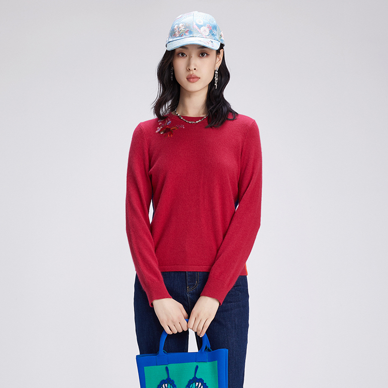 渔上衣女2024新款秋冬羊毛内穿外搭拼接撞色休闲针织毛衫FGGD1006 - 图1