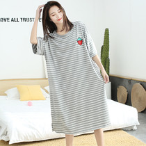 Extra-large size sleeping dress woman fat mm200 catty pure cotton short sleeve long style Loose Fat sister Gats to increase sleepwear summer