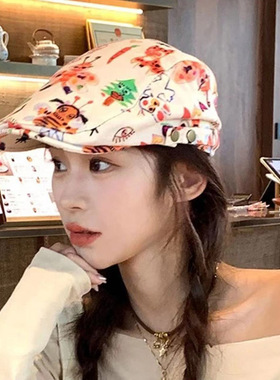 四季出游日系可爱涂鸦贝雷帽女