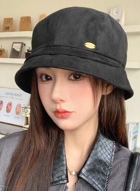 秋冬韩版麂皮绒一帽多戴渔夫帽女
