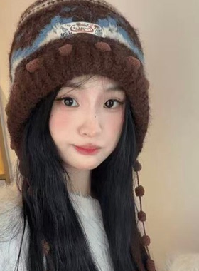 秋冬百搭流苏针织显脸小针织帽女