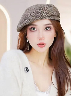 秋冬时尚百搭羊毛显脸小报童帽女