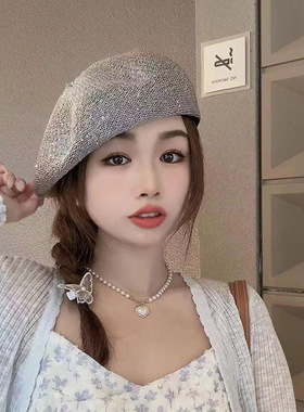 日系夏季镂空亮片网眼贝雷帽女