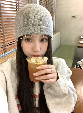 韩系ins黑色小众针织冷帽秋冬反光甜酷时尚显脸小包头帽辣妹帽子