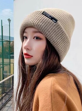 秋冬百搭素颜贴标双面戴毛线帽女