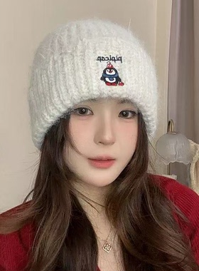 秋冬韩系企鹅刺绣显脸小毛线帽女