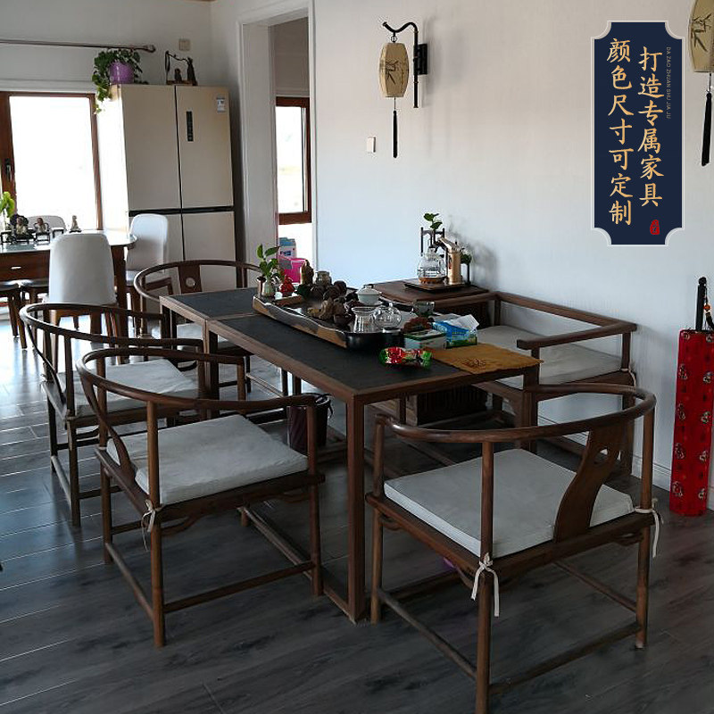 新中式茶桌椅子火烧石茶桌办公室茶台功夫茶桌椅组合休闲茶桌椅_虎窝淘