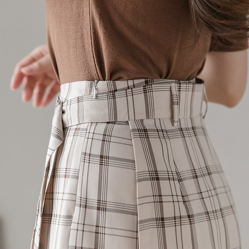 韩版高腰雪纺阔腿女夏复古格子短裤 离题服饰休闲裤