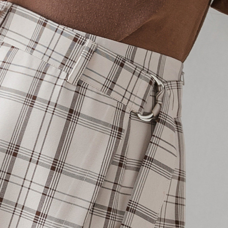 韩版高腰雪纺阔腿女夏复古格子短裤 离题服饰休闲裤