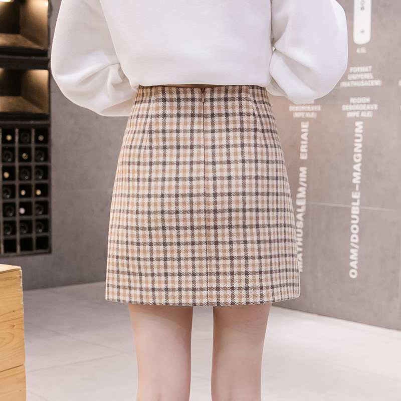 复古格子毛呢韩版大码宽松半身裙 离题服饰半身裙