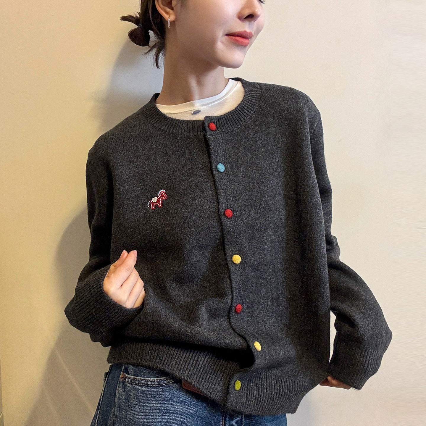 小马刺绣羊毛针织开衫女欧洲站2025冬装新款欧货女装毛衣打底衫潮,淘宝优惠券,粉丝福利购,淘宝优惠卷