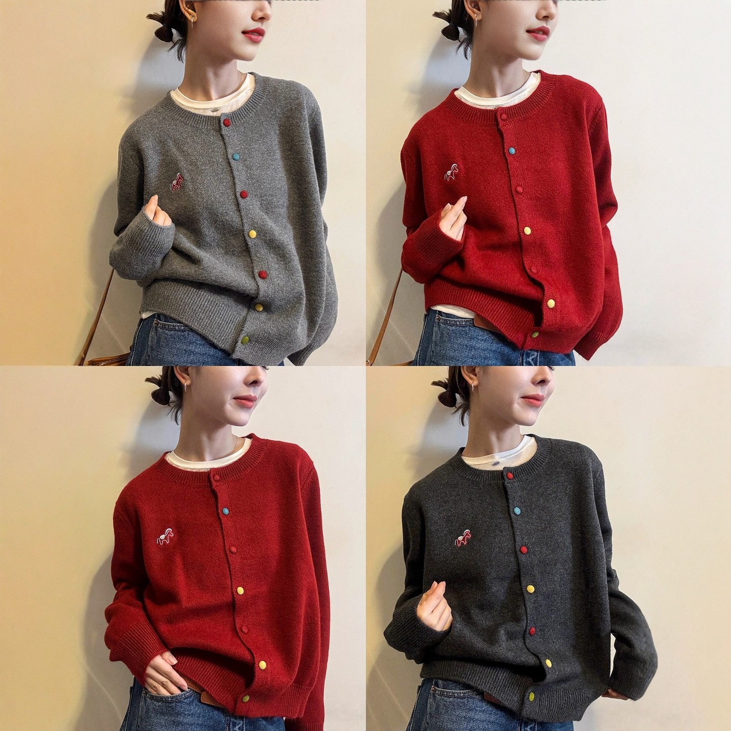 小马刺绣羊毛针织开衫女欧洲站2025冬装新款欧货女装毛衣打底衫潮,淘宝优惠券,粉丝福利购,淘宝优惠卷