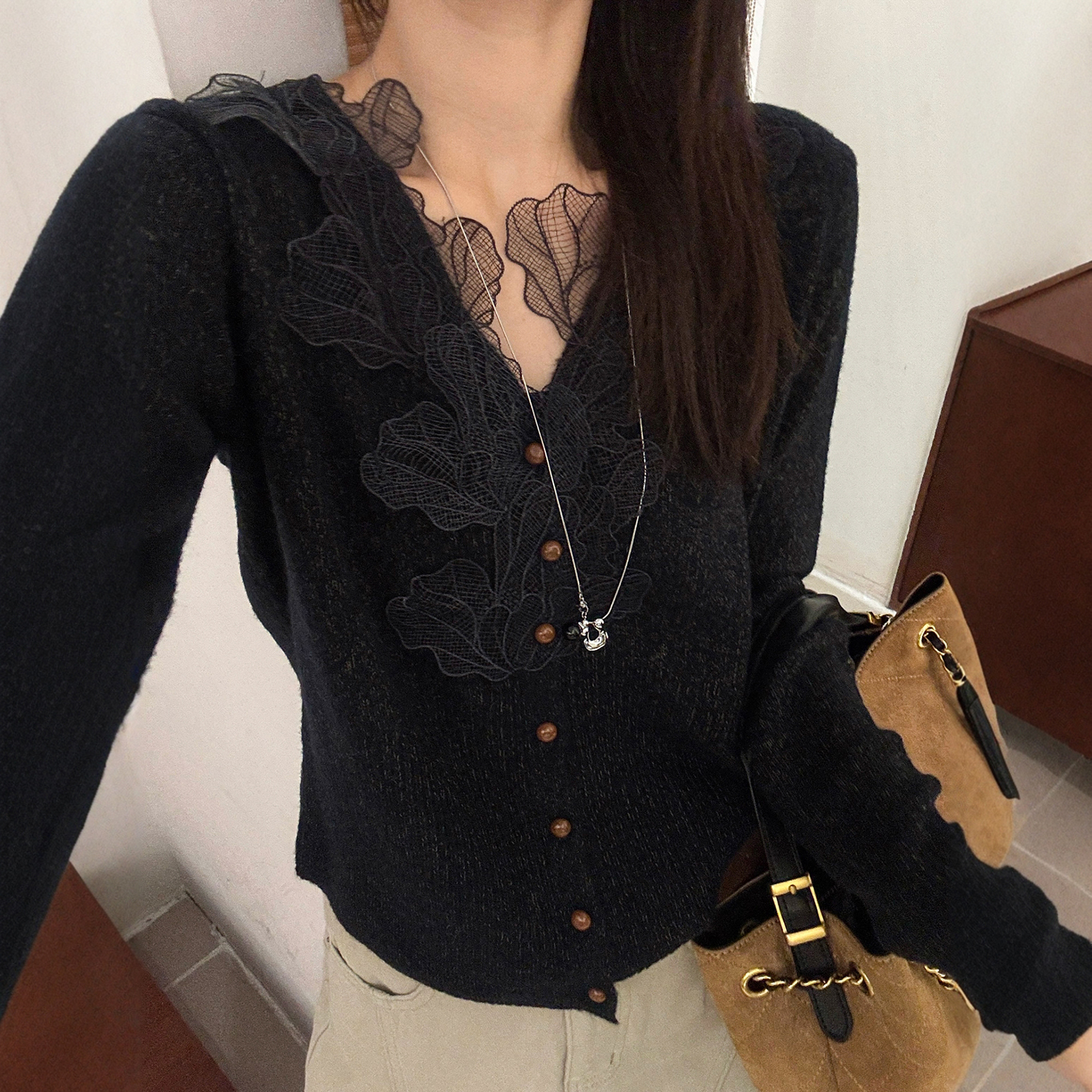 立体花朵刺绣羊毛针织开衫女欧洲站2025秋装新款欧货女装打底衫潮 - 图1