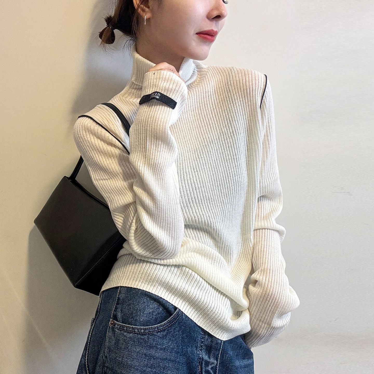 堆堆领贴标高领羊毛针织衫女欧洲站2025冬装新款欧货女装打底衫潮 - 图0