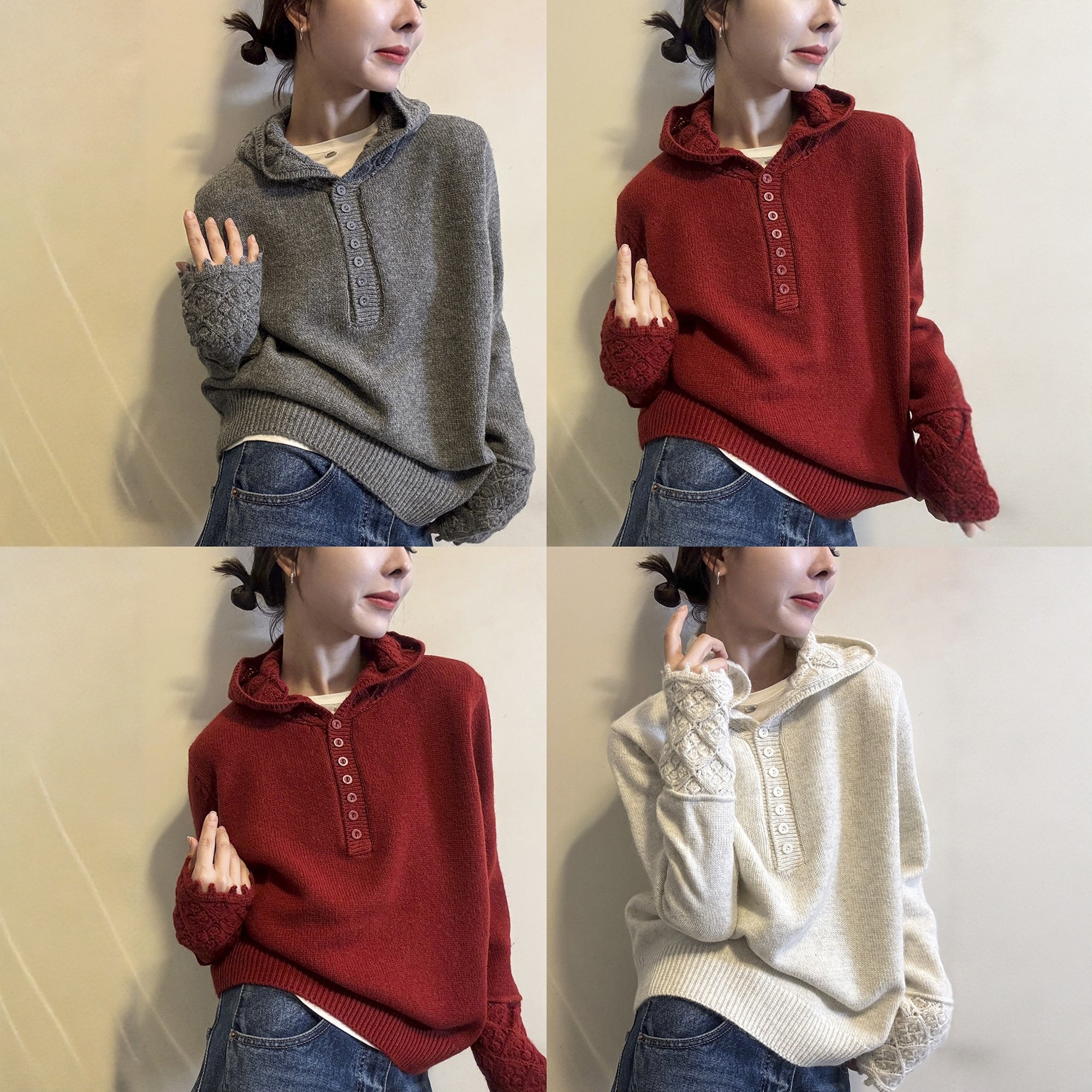 镂空钩花连帽羊毛针织衫女欧洲站2025冬装新款欧货女装打底毛衣潮,淘宝优惠券,粉丝福利购,淘宝优惠卷