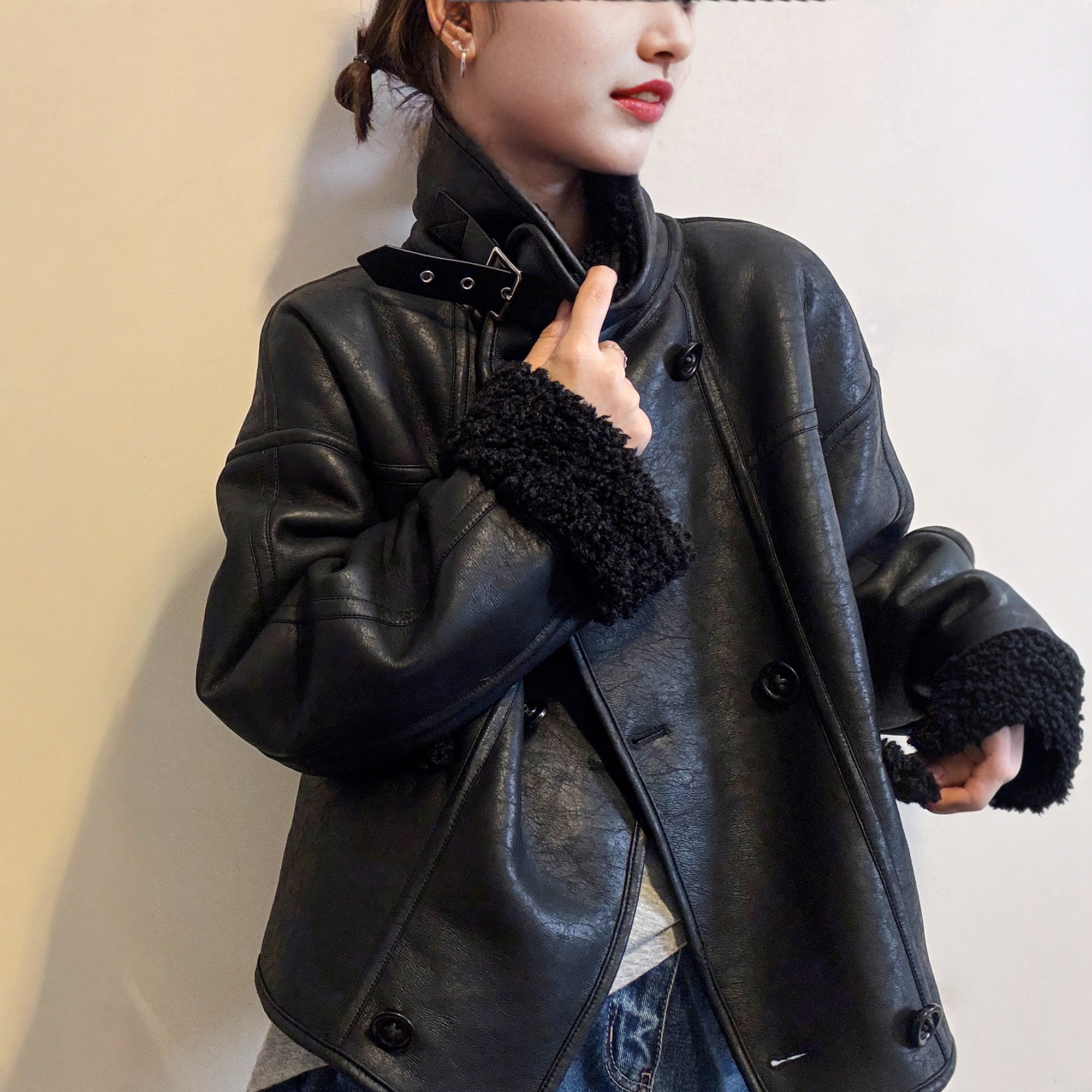 双排扣羊羔毛皮毛一体外套女欧洲站2025冬装新款欧货女装羊羔服潮 - 图2