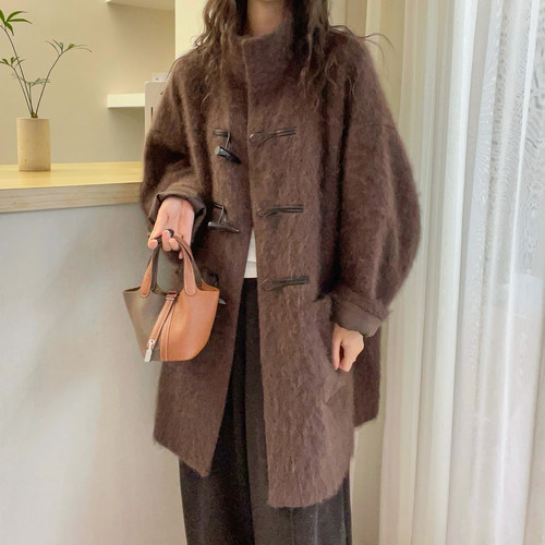 牛角扣双面羊绒大衣女欧洲站2025冬装新款欧货女装羊毛毛呢外套潮 - 图0