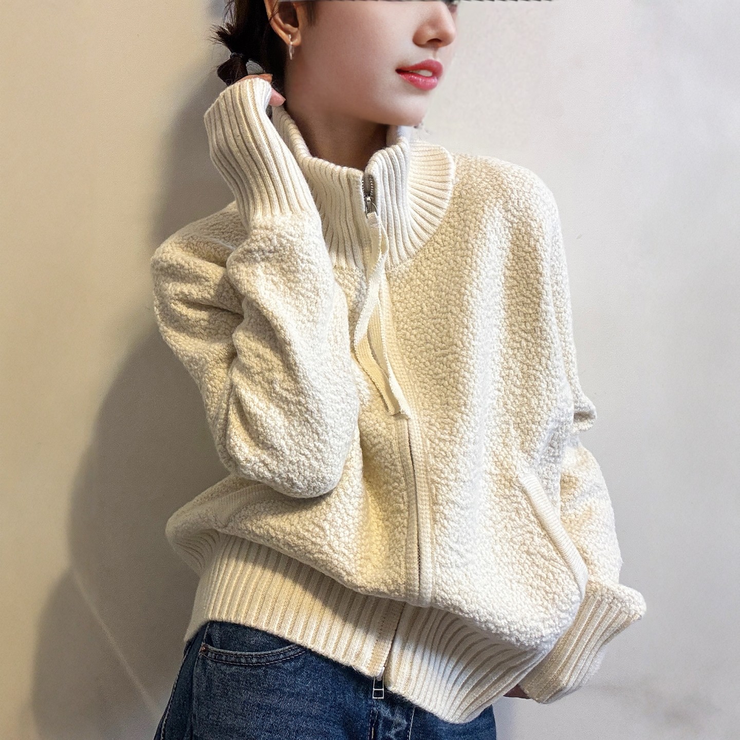 小半高领羊毛针织开衫女欧洲站2025冬装新款欧货女装毛衣短外套潮,淘宝优惠券,粉丝福利购,淘宝优惠卷