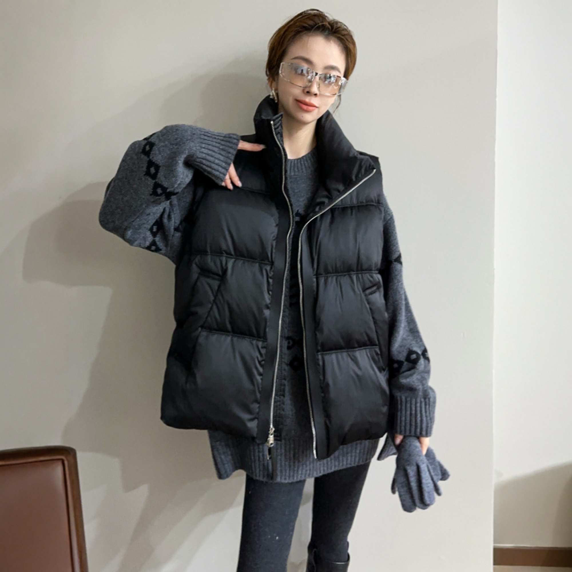 复古立领羽绒服马甲外套女欧洲站2025冬装新款欧货女装加厚上衣潮 - 图1