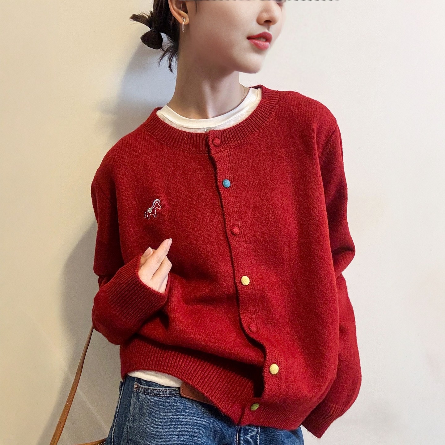 小马刺绣羊毛针织开衫女欧洲站2025冬装新款欧货女装毛衣打底衫潮,淘宝优惠券,粉丝福利购,淘宝优惠卷