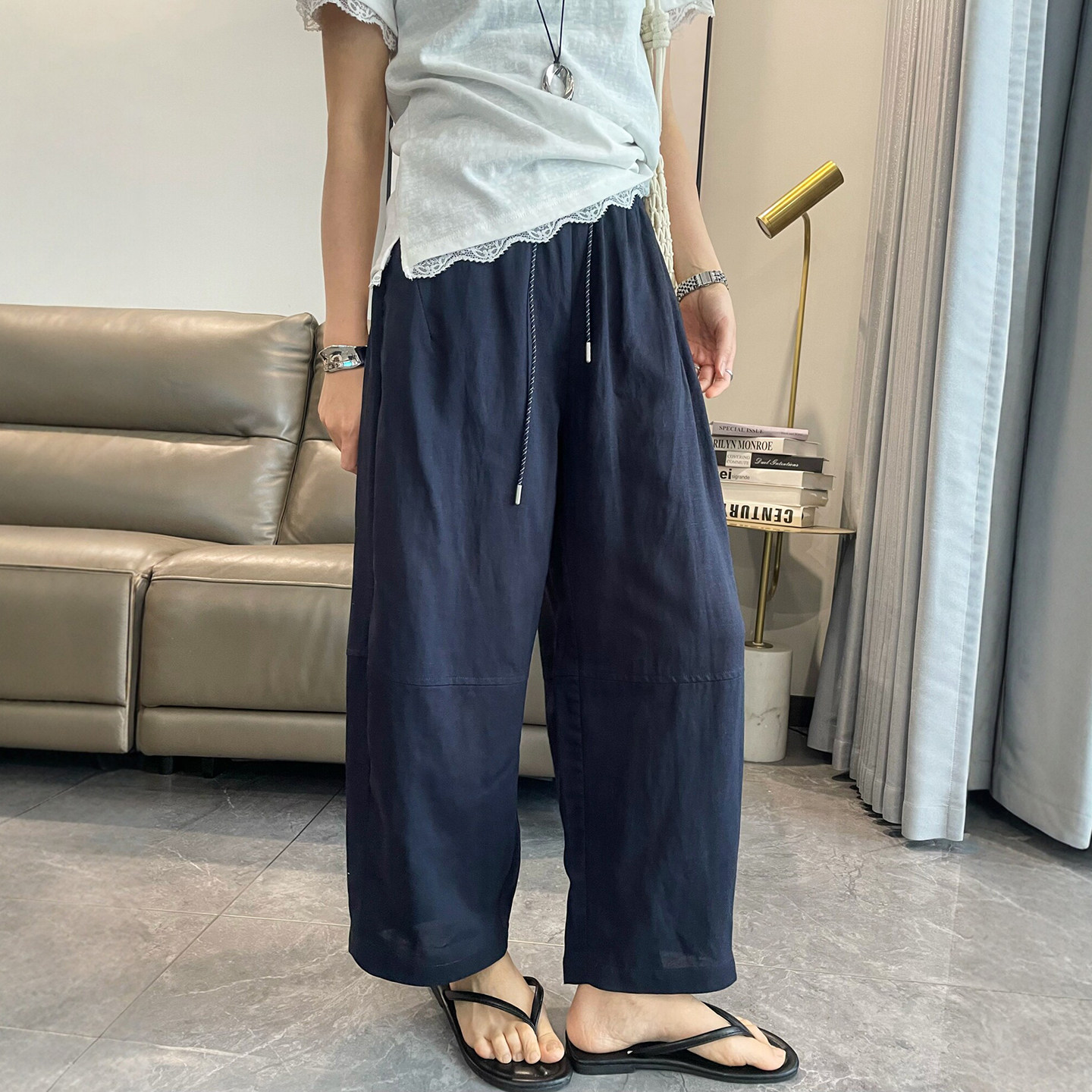 抽绳系带天丝亚麻气球裤女欧洲站2026夏季新款欧货女装休闲裤子潮