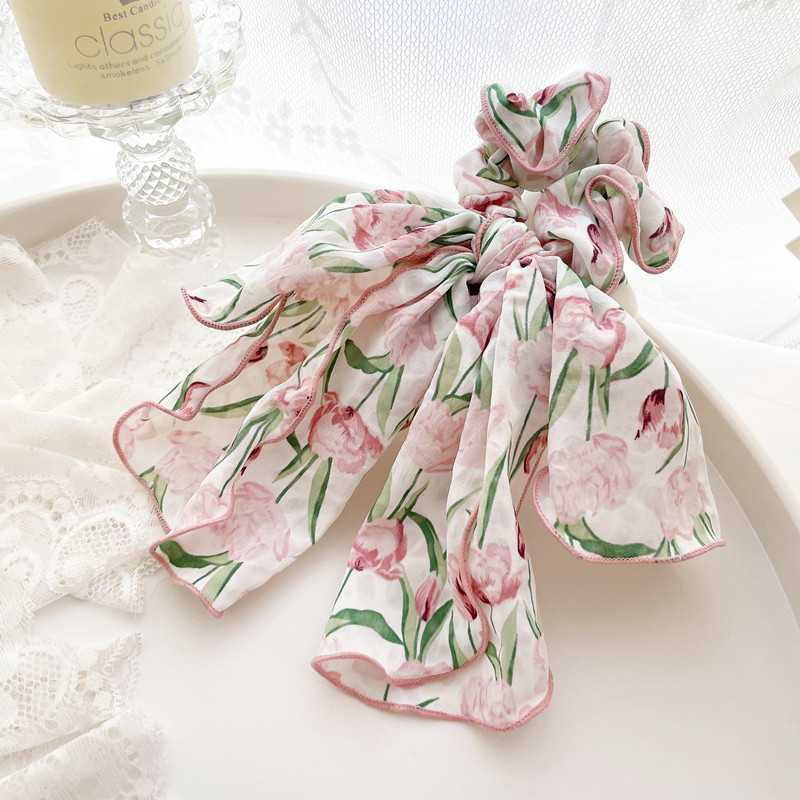 ins郁金香发饰仙女蝴蝶结发圈夏天粉色碎花飘带发绳头绳皮筋头饰,淘宝优惠券,粉丝福利购,淘宝优惠卷