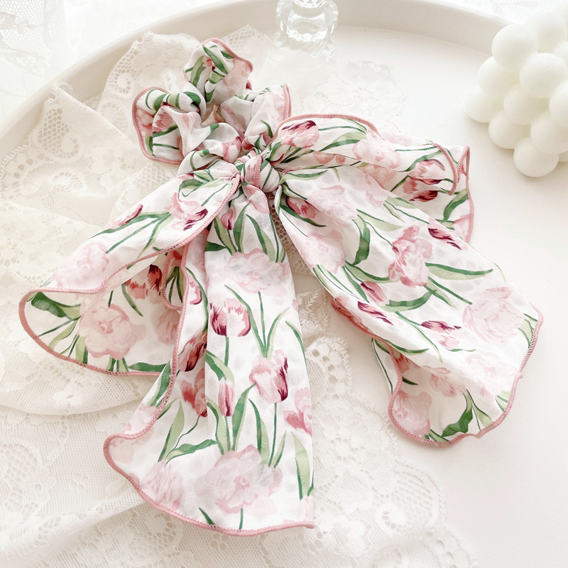 ins郁金香发饰仙女蝴蝶结发圈夏天粉色碎花飘带发绳头绳皮筋头饰,淘宝优惠券,粉丝福利购,淘宝优惠卷