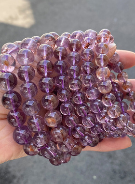 天然紫幽灵手链女单圈圆珠小众高级显白款幽灵紫水晶手串招财礼物