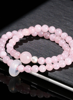天然跑环双圈水晶手链女原创小众设计多款粉晶虎眼石水晶手串礼物